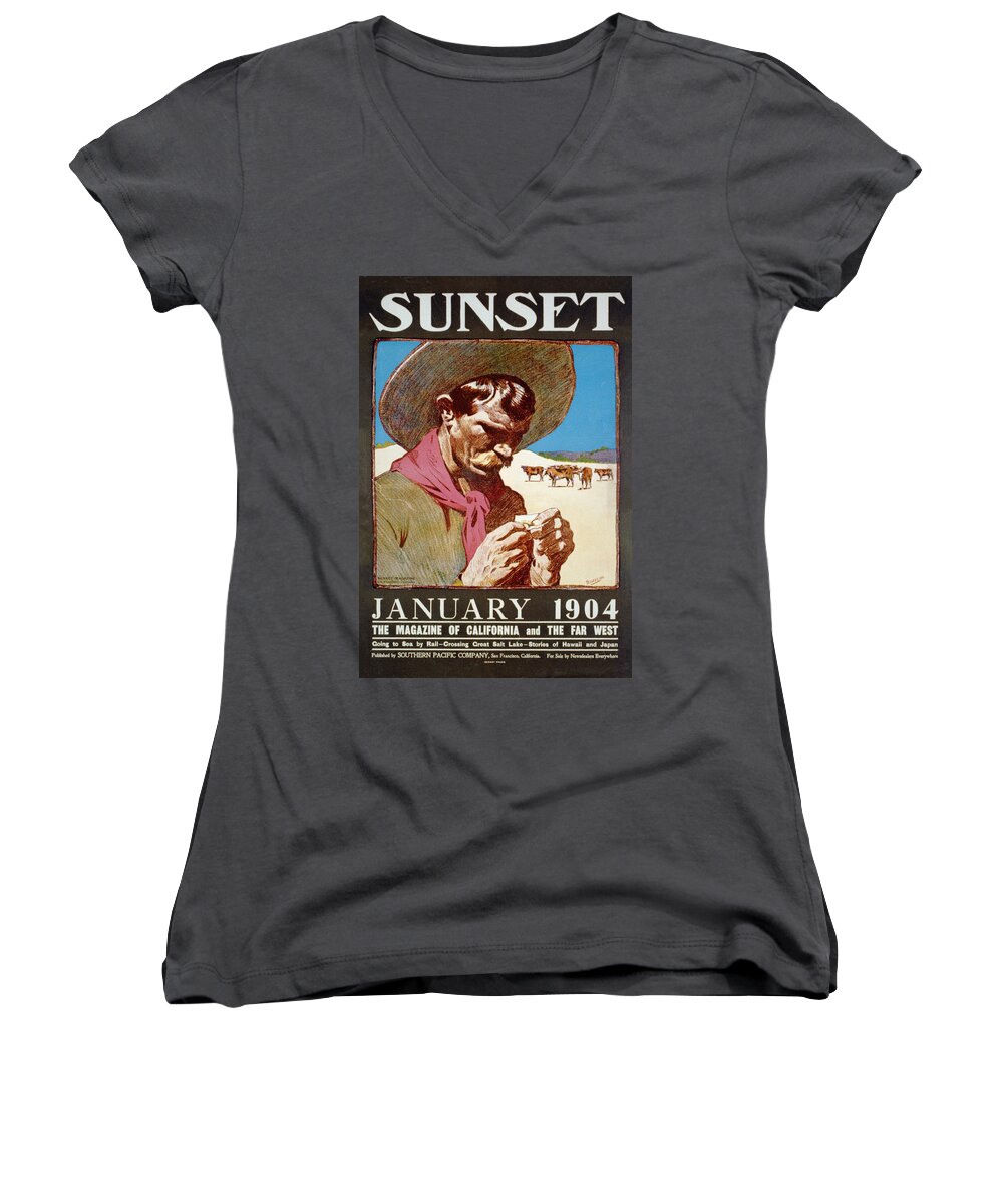 Cowboy Women's V-Neck featuring the photograph Sunset 1904 by Bob Geary