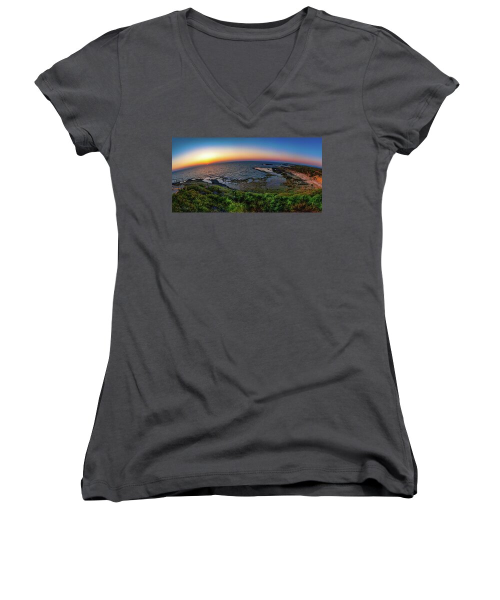 Panorama Women's V-Neck featuring the photograph Tel Dor by Meir Ezrachi