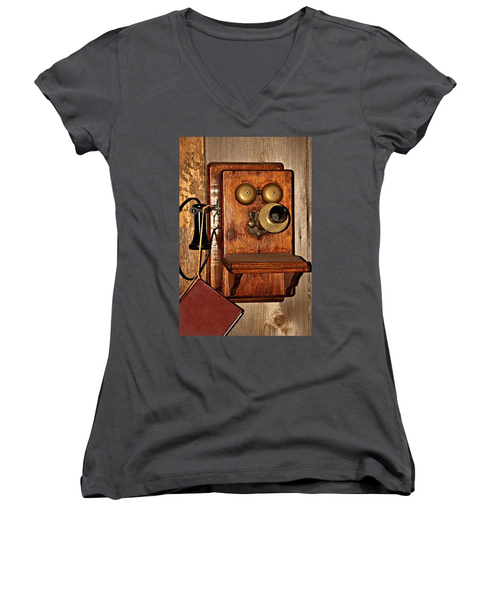 Phone Women's V-Neck featuring the photograph Telephone Old Fashioned by Carolyn Marshall