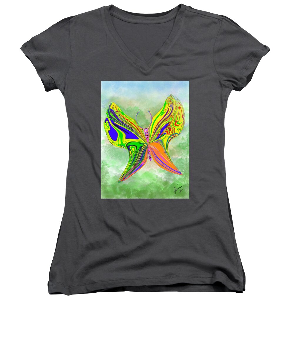 Butterfly Women's V-Neck featuring the digital art The Butterfly Effect by Jim Moore