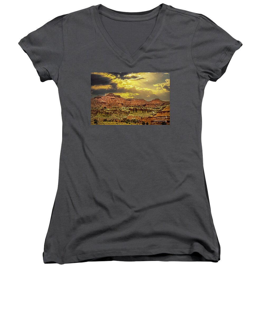 Eroded Women's V-Neck featuring the photograph The Golden West by Susan Vineyard