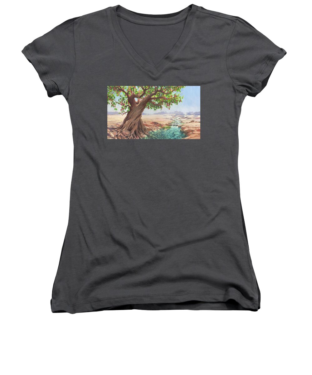 Tree Women's V-Neck featuring the painting The Jeremiah Tree by Steve Henderson