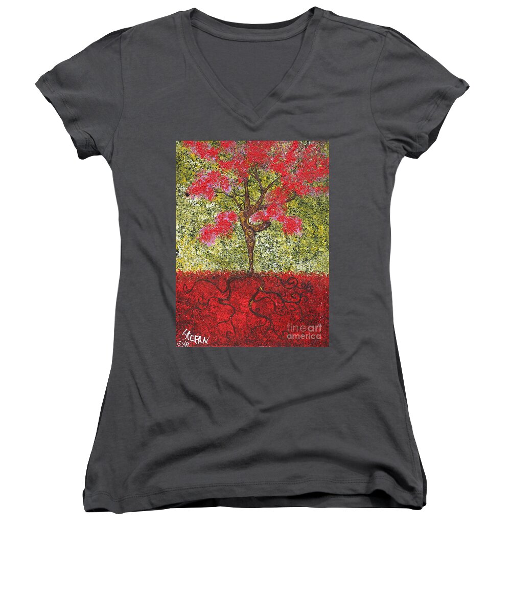 Dancer Women's V-Neck featuring the painting The Lady Tree Dancer by Stefan Duncan