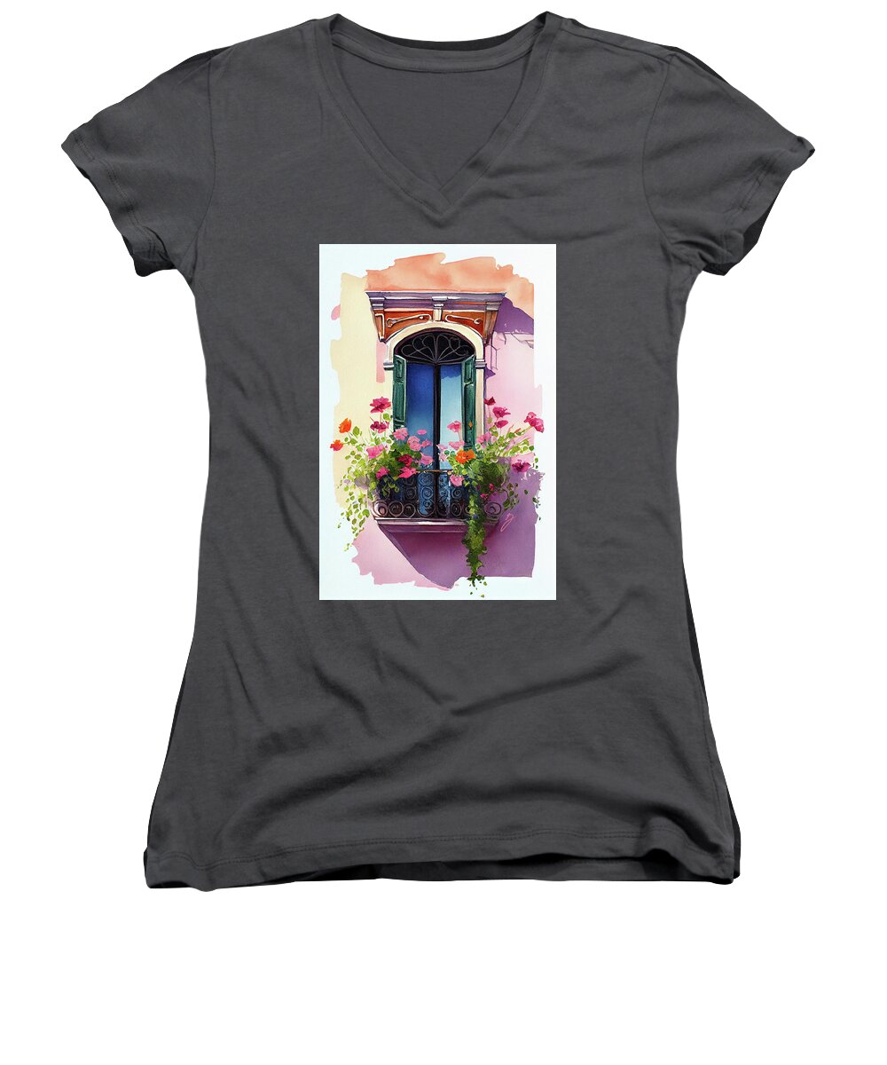 The Magic Of Venice Women's V-Neck featuring the painting The Magic of Venice by Greg Collins
