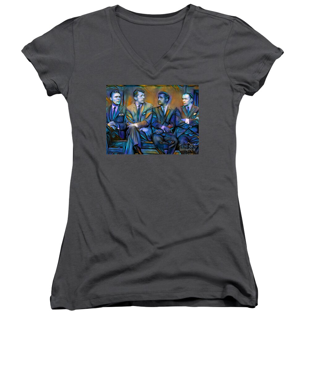 Wingsdomain Women's V-Neck featuring the photograph The Rat Pack Frank Sinatra Sammy Davis Jr Dean Martin Peter Lawford DDG006 20200422 v2 by Wingsdomain Art and Photography