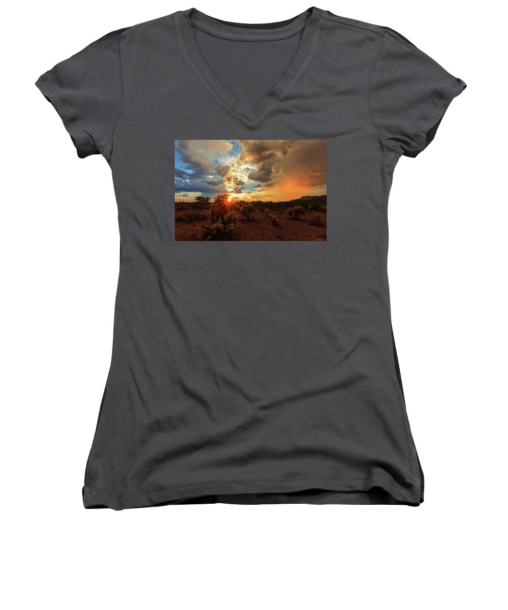 American Southwest Women's V-Neck featuring the photograph The Sky Speaks by Rick Furmanek