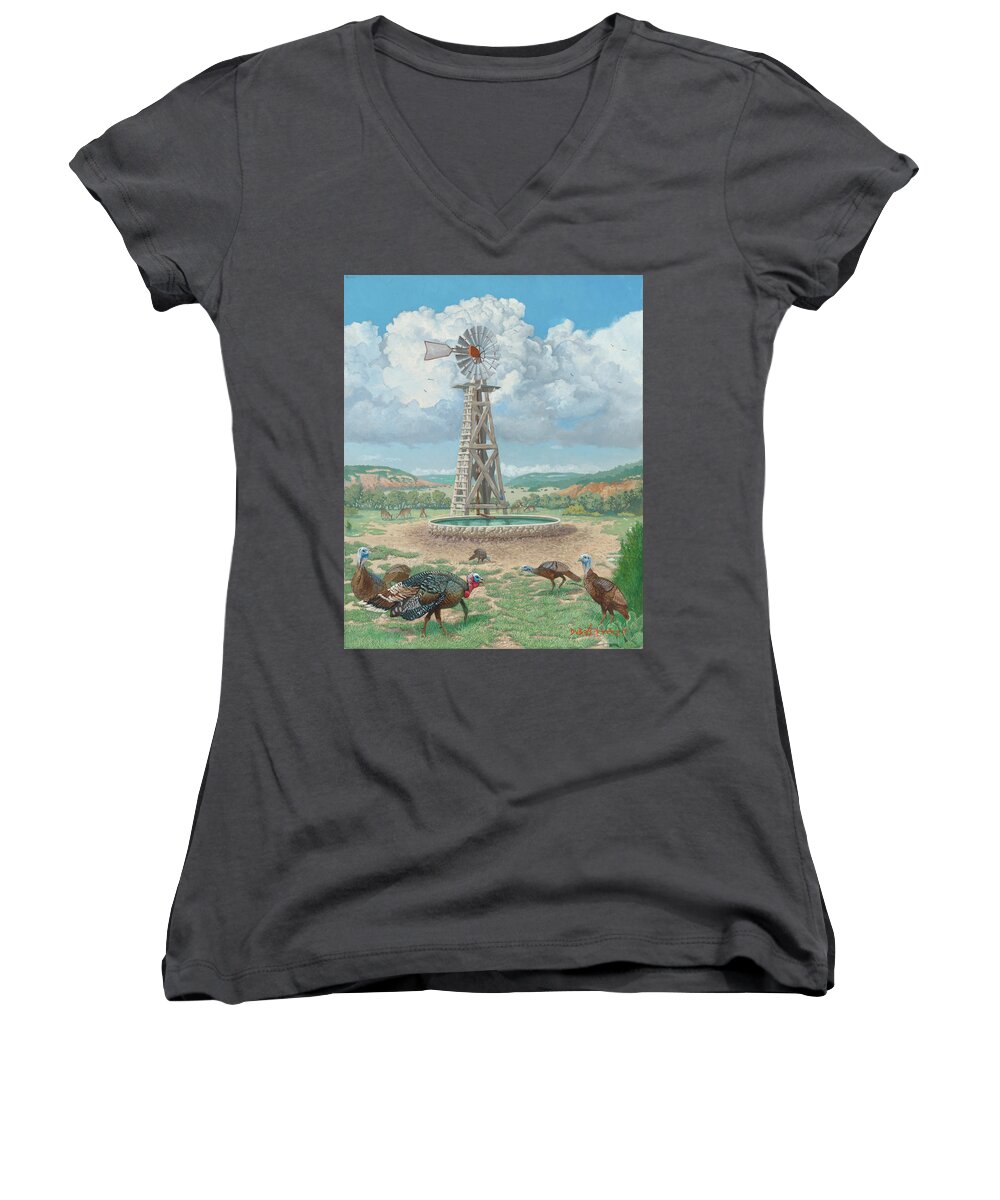 The Watering Hole Women's V-Neck featuring the painting The Watering Hole by Howard DUBOIS