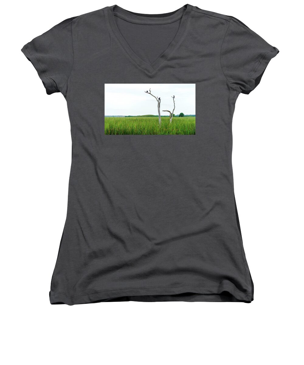 Christmas Women's V-Neck featuring the digital art The Wetlands by Kevin McClish