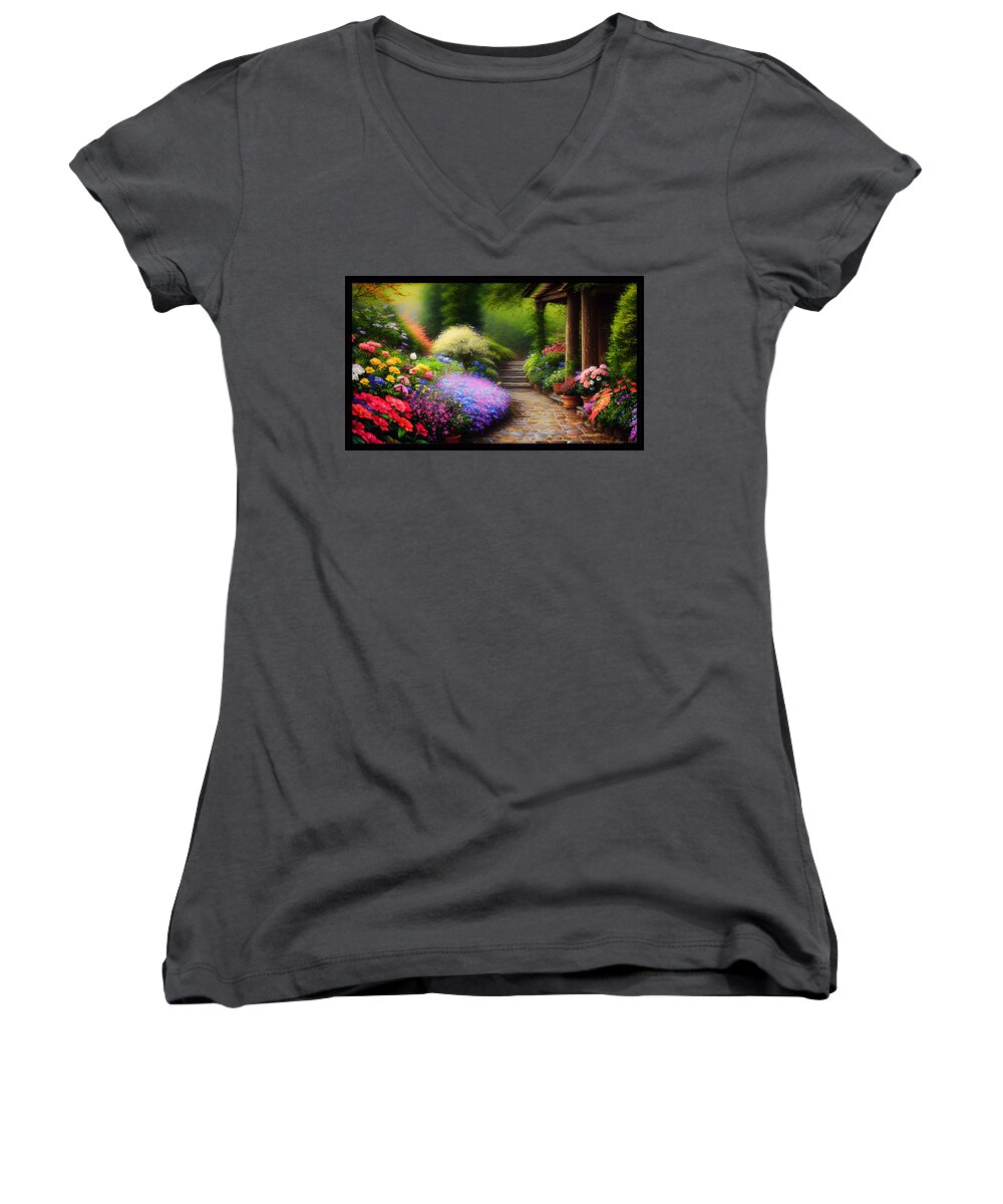 Thomas Kinkae Women's V-Neck featuring the digital art The Winding Trail by Shawn Dall