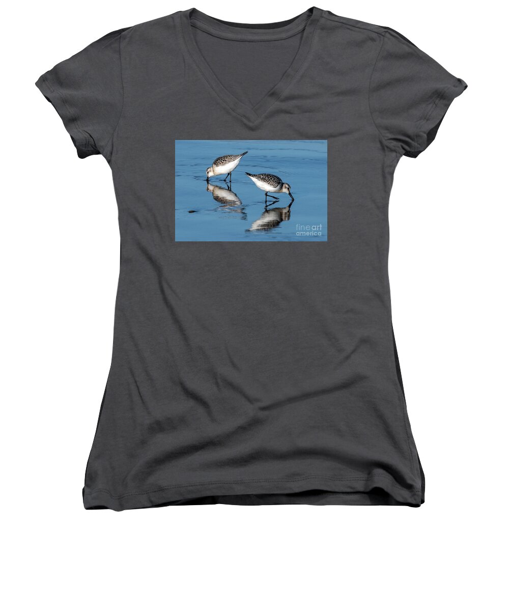 Sandpipers Women's V-Neck featuring the photograph The Ying and Yang by Michael Dawson