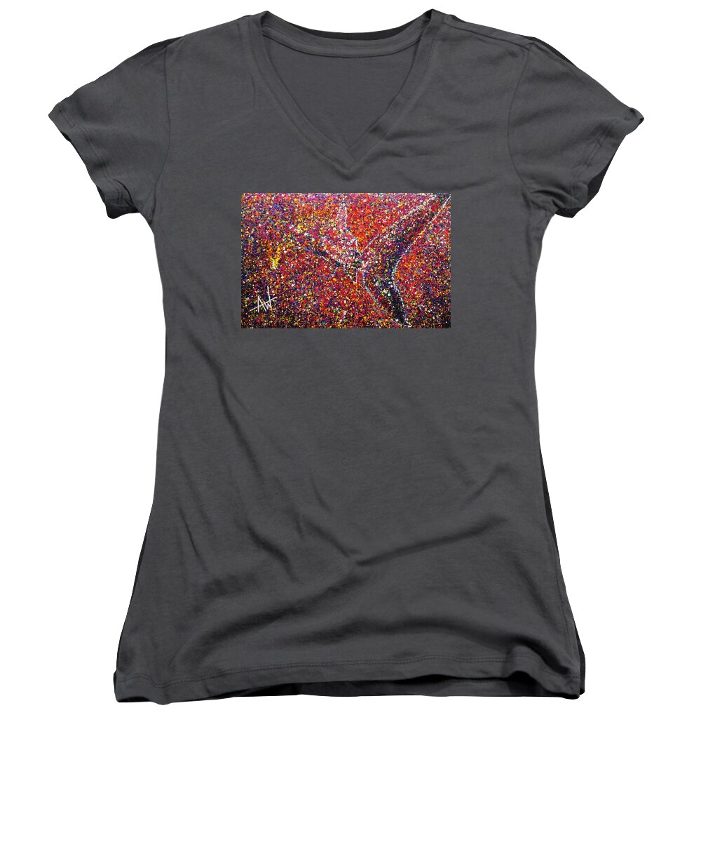 Abstract Women's V-Neck featuring the painting Tiburon- LARGE WORK by Angie Wright