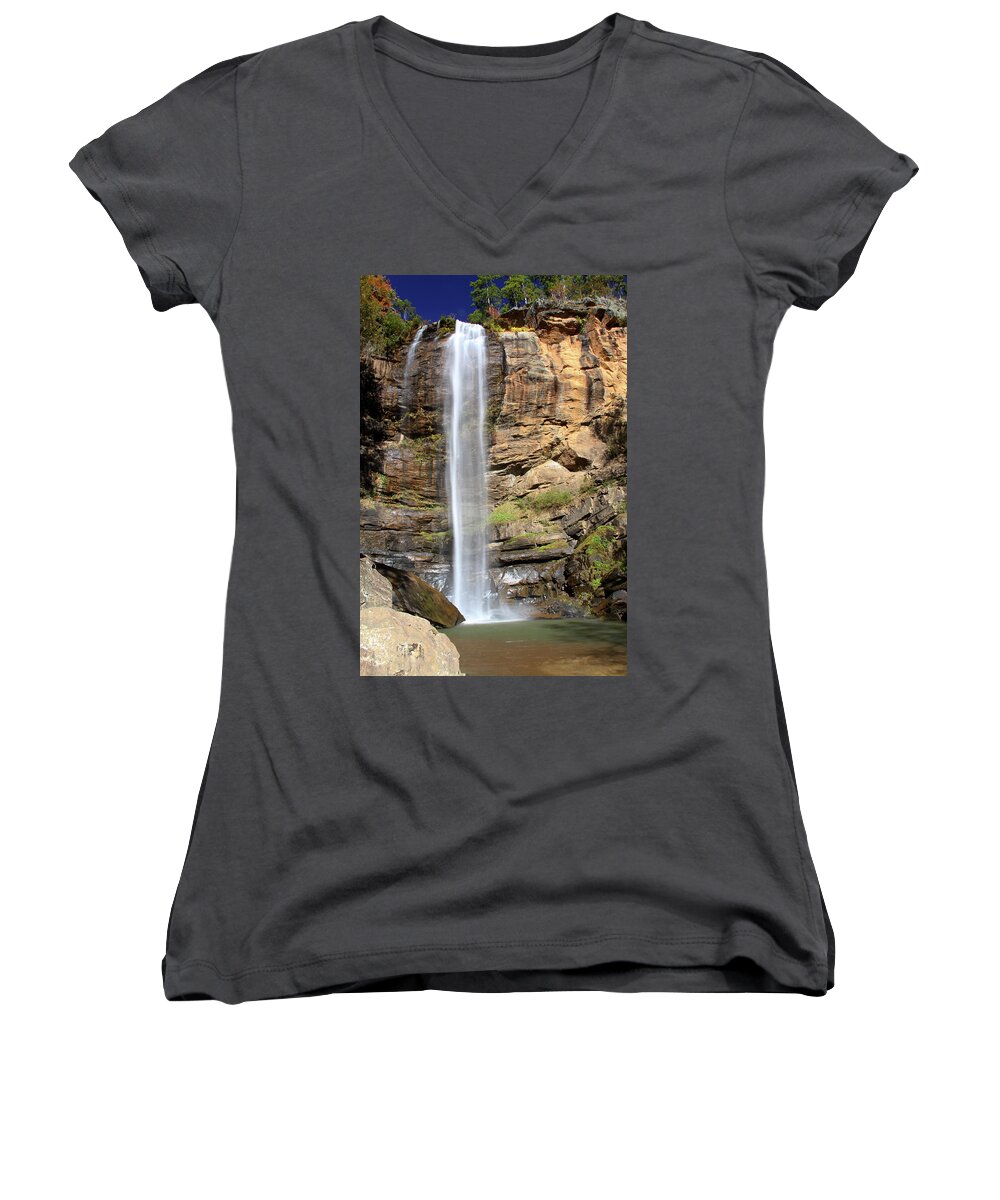 Waterfall Women's V-Neck featuring the photograph Toccoa Falls, Georgia, U.S.A by Richard Krebs