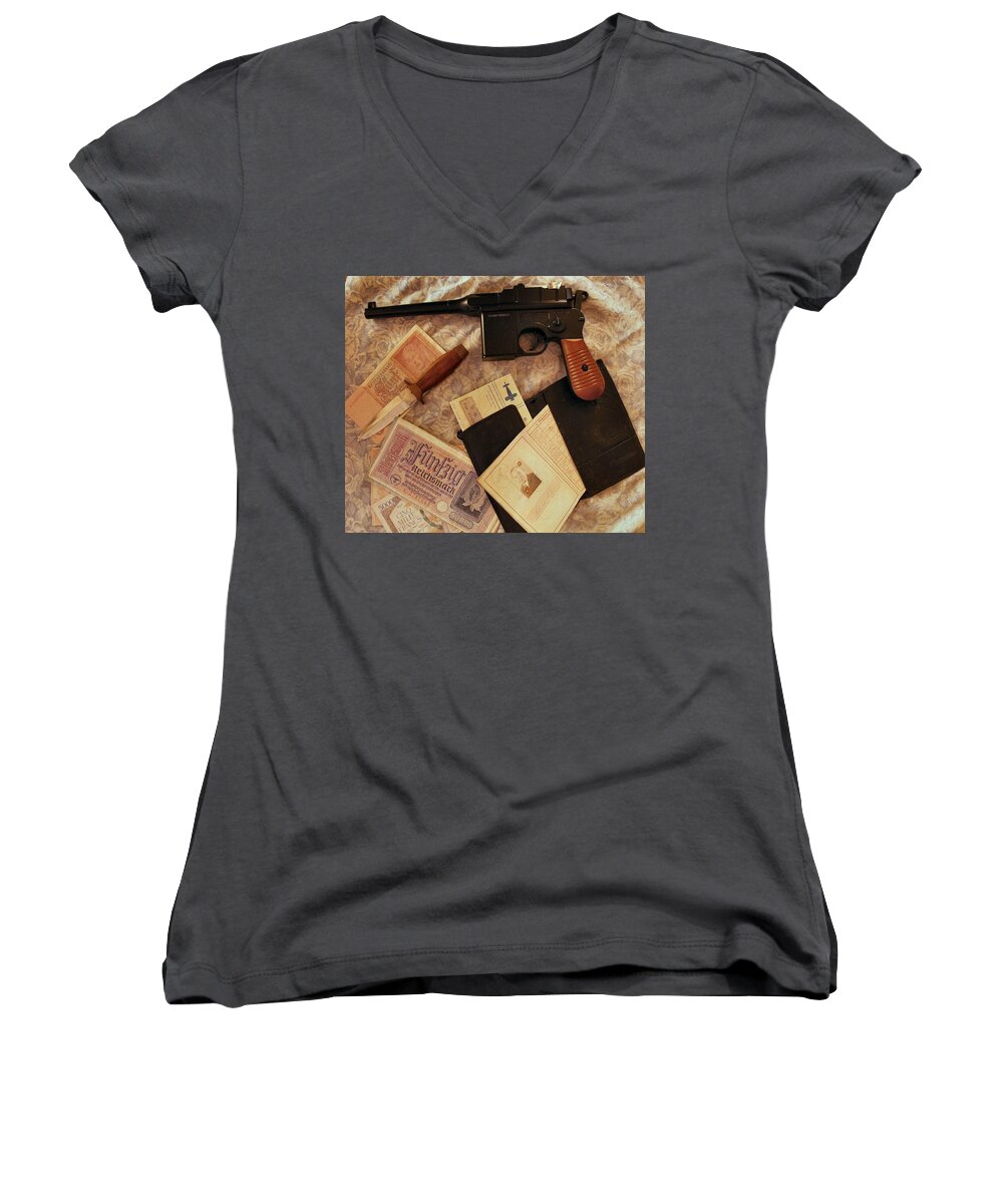 Spy Women's V-Neck featuring the photograph Tools of the Espionage Trade - 1 by Lin Grosvenor