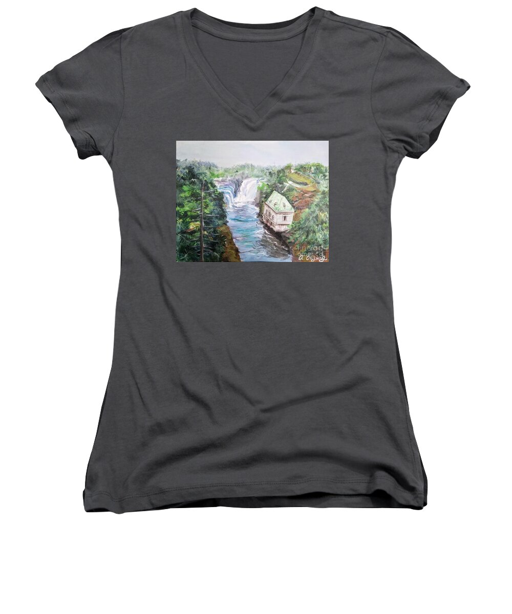 Watkins Glen State Park Ouyang Art Aqqart Aqqstudio Acrylic On Canvas Women's V-Neck featuring the painting Trees by Leslie Ouyang
