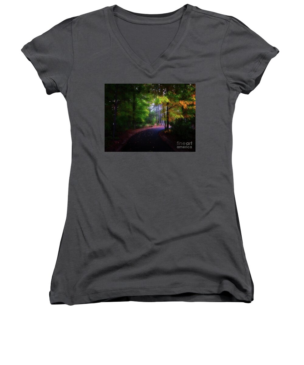 Autumn Women's V-Neck featuring the photograph Tunnel Of Color by AnnMarie Parson-McNamara