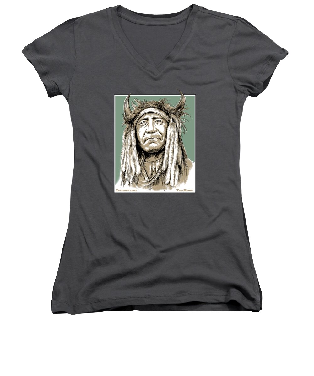 Two Moons Women's V-Neck featuring the mixed media Two Moons Chief by Greg Joens