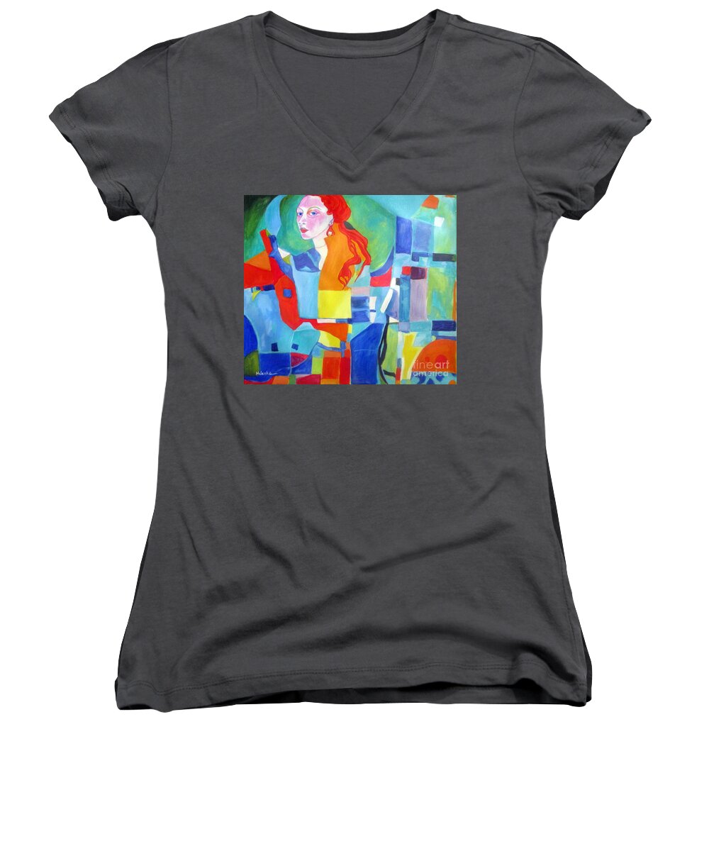 Abstract Paintings Women's V-Neck featuring the painting Unbidden by Helena Wierzbicki