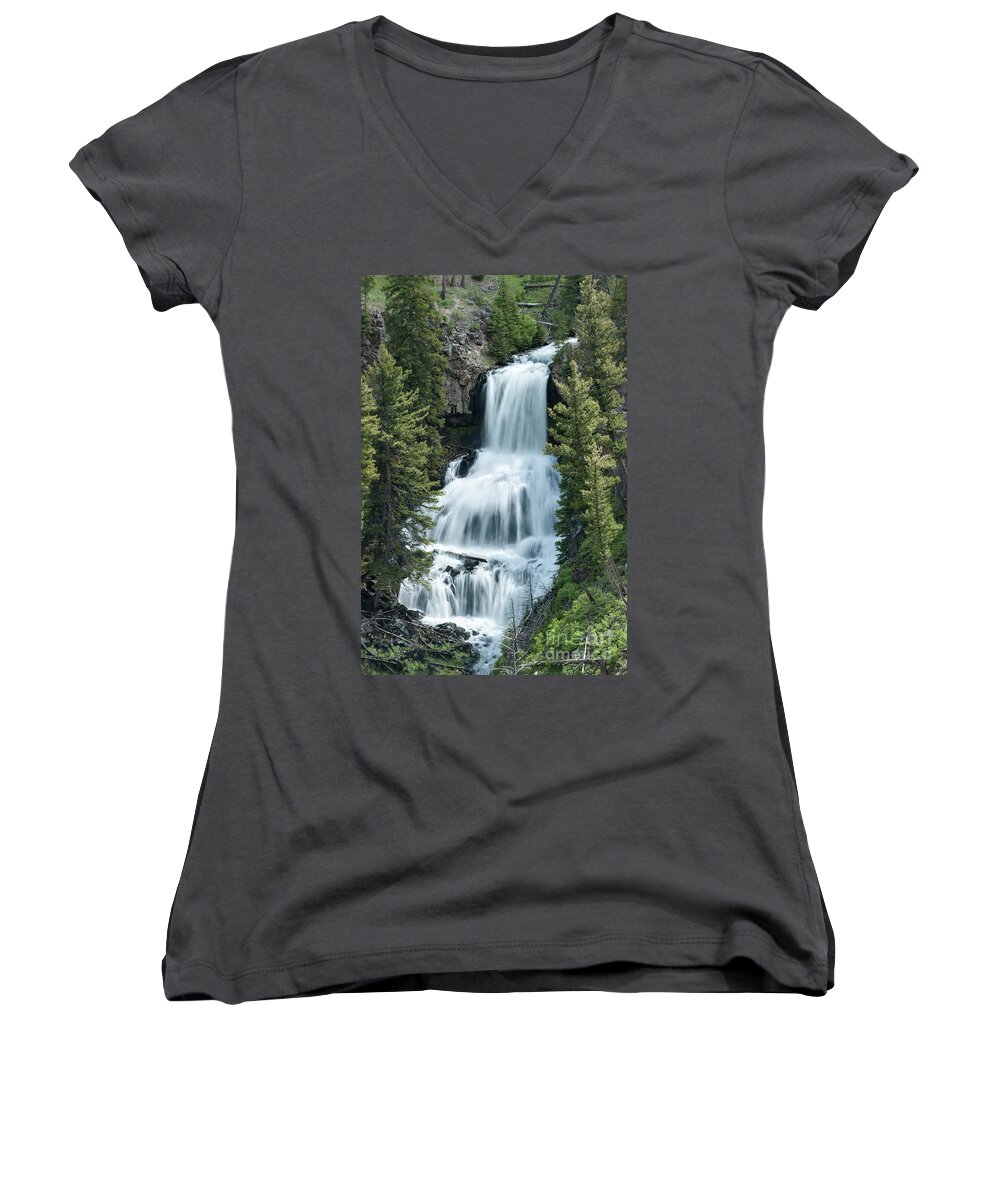 Waterfall Women's V-Neck featuring the photograph Undine Falls - Yellowstone National Park by Sandra Bronstein