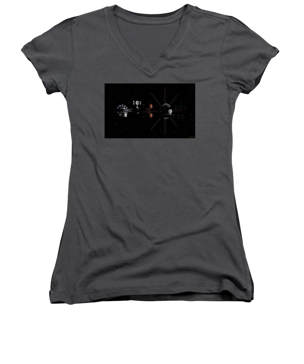 Spaceship Women's V-Neck featuring the digital art USS Hermes1 Mars bound by David Robinson