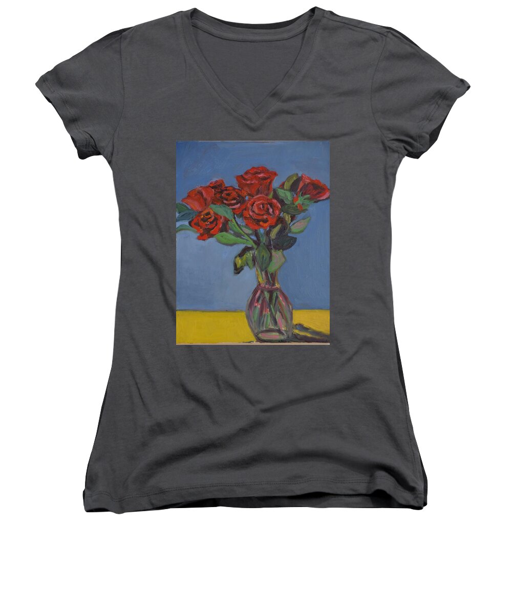 Roses Women's V-Neck featuring the painting Valentine Flowers II by Beth Riso