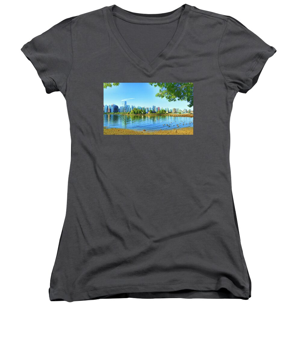 Vancouver Women's V-Neck featuring the photograph Vancouver British Colombia on a Clear Day by Ola Allen