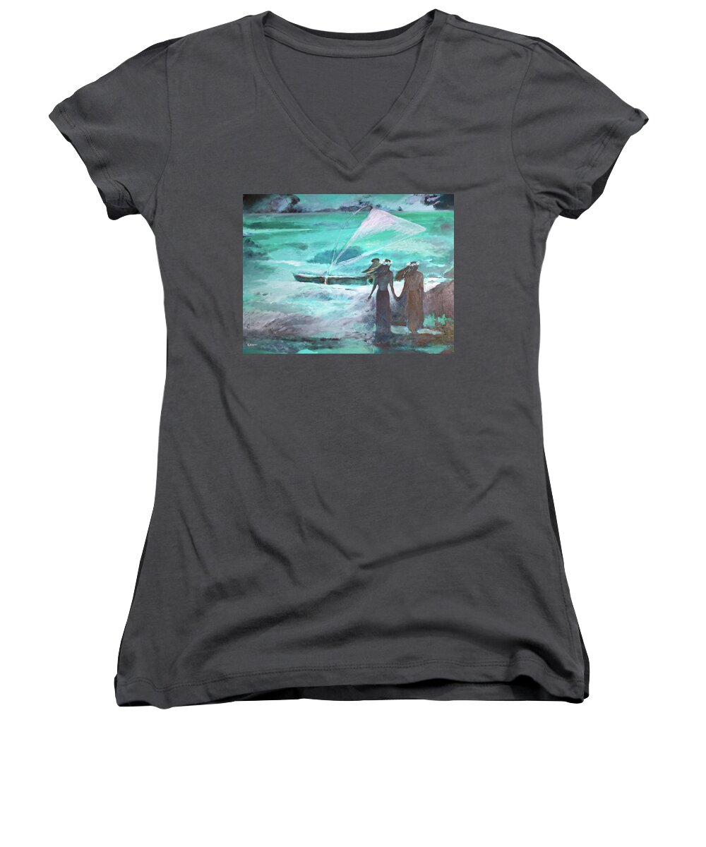 Hawaii Women's V-Neck featuring the painting Vento Alle Hawaii by Enrico Garff