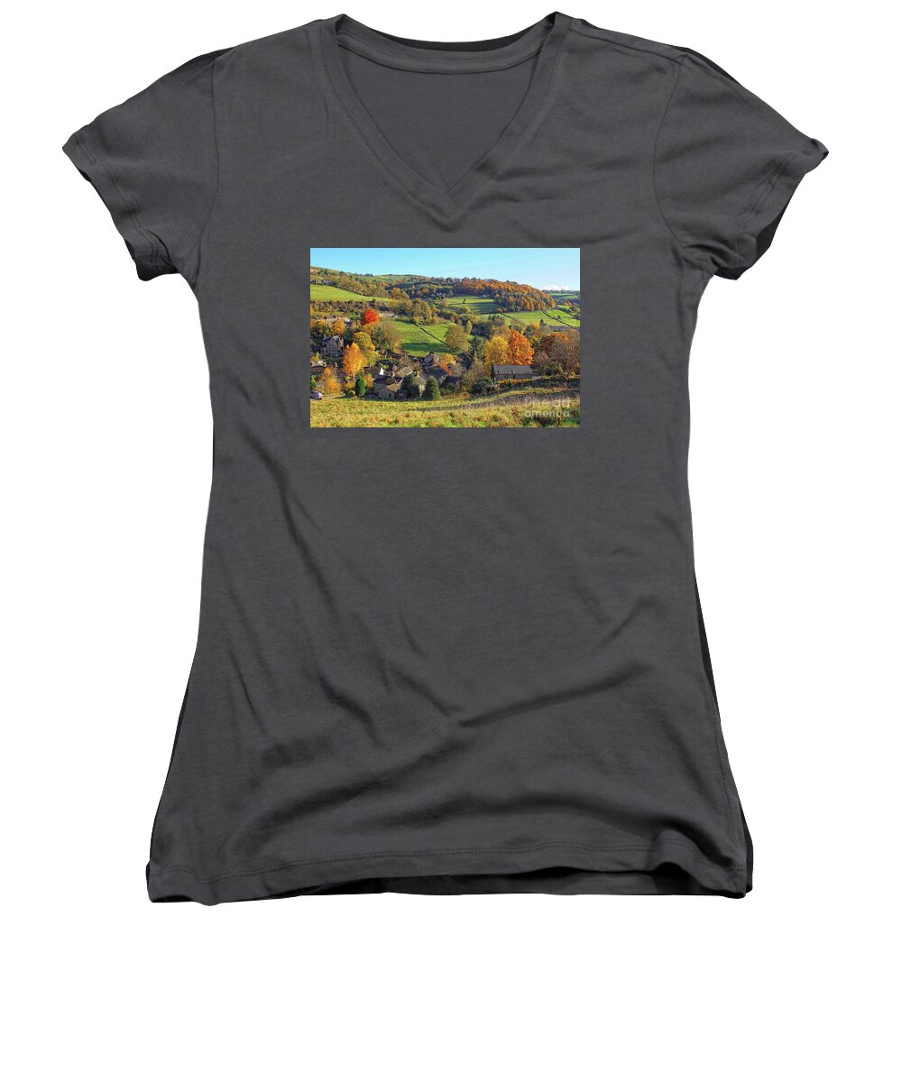 Luddenden Women's V-Neck featuring the photograph View across Luddenden village. by David Birchall