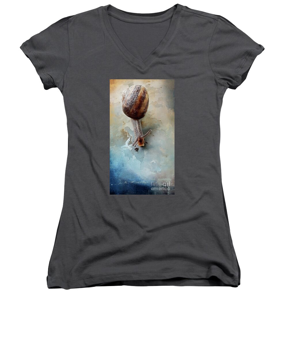 Snail Women's V-Neck featuring the photograph Visitor 1 by Janie Johnson