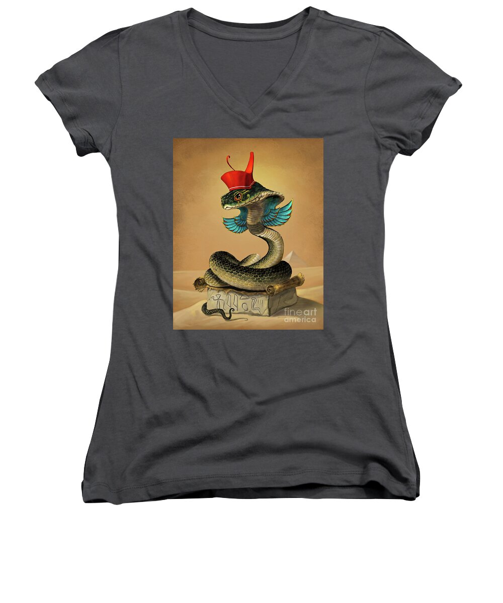  Cobra Women's V-Neck featuring the digital art Wadjet Egyptian God by Stanley Morrison