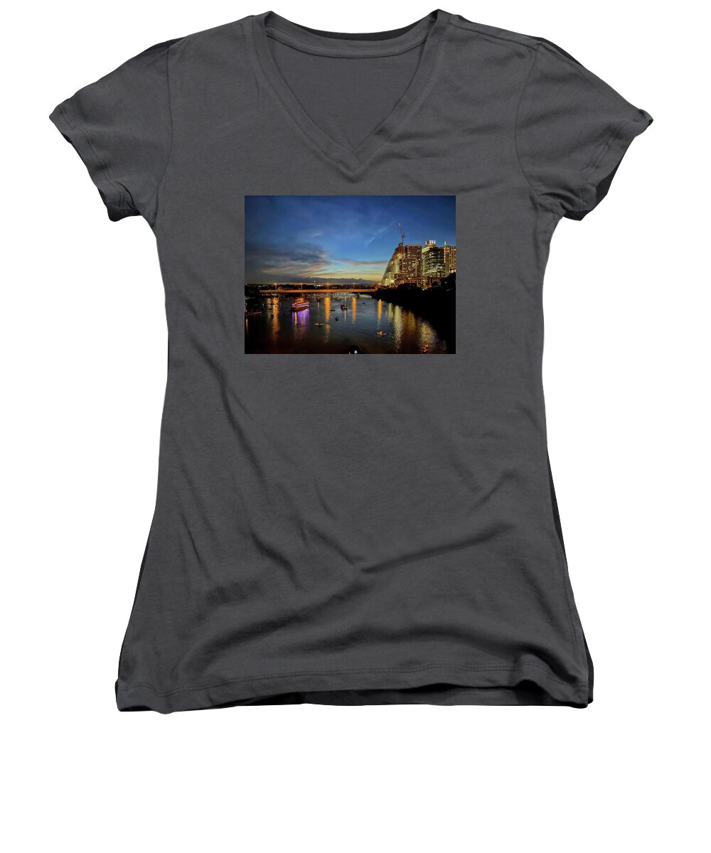 Austin Women's V-Neck featuring the photograph Waiting For the Fireworks Show by Judy Vincent
