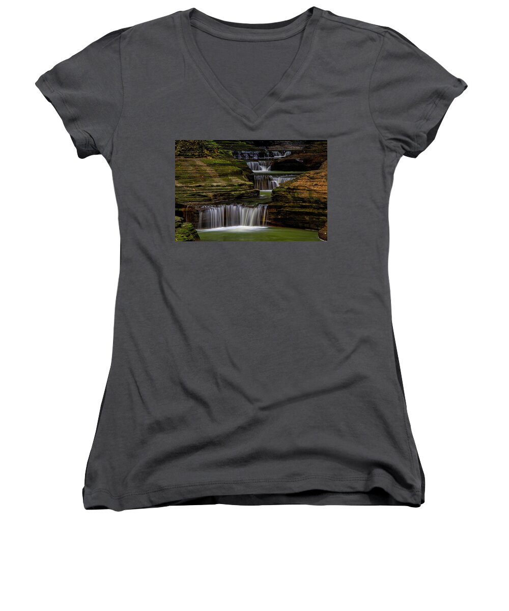 New York Women's V-Neck featuring the photograph Watkins Glen stairway by Andy Crawford