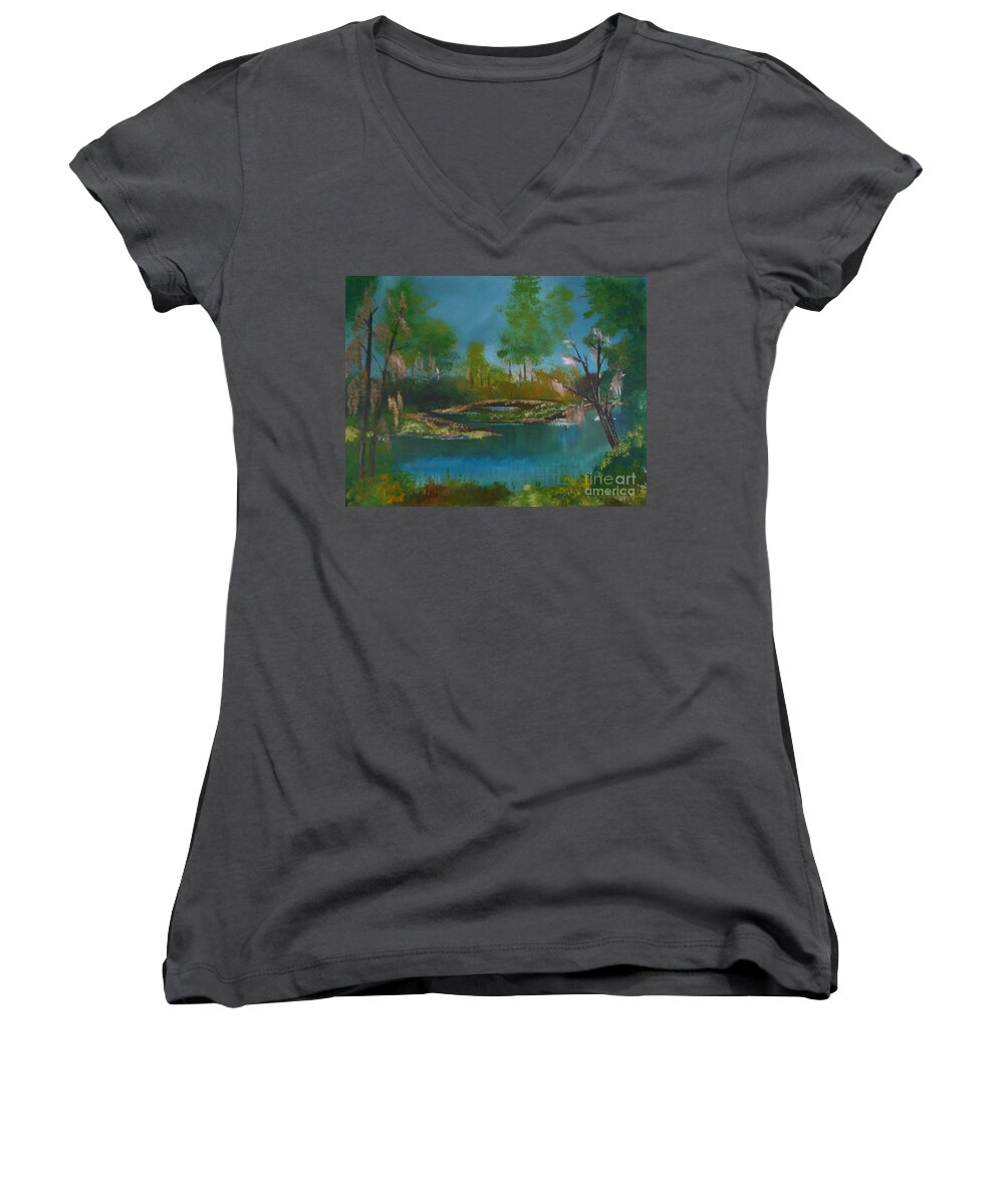 Landscape Women's V-Neck featuring the painting Whispering Voices Painting # 367 by Donald Northup