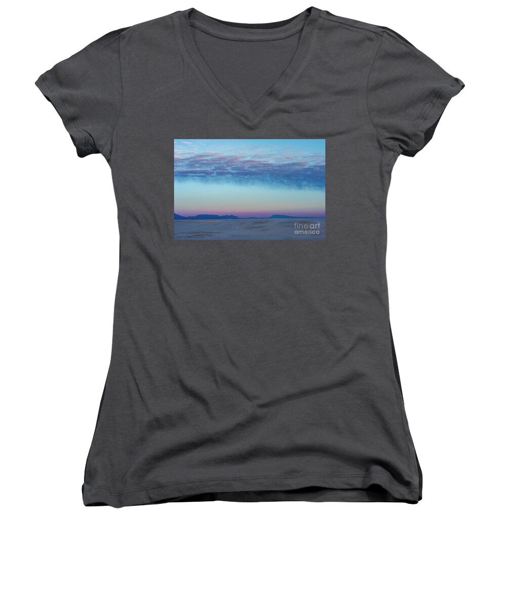 Landscape Women's V-Neck featuring the photograph White Sands Sunrise by Sandra Bronstein