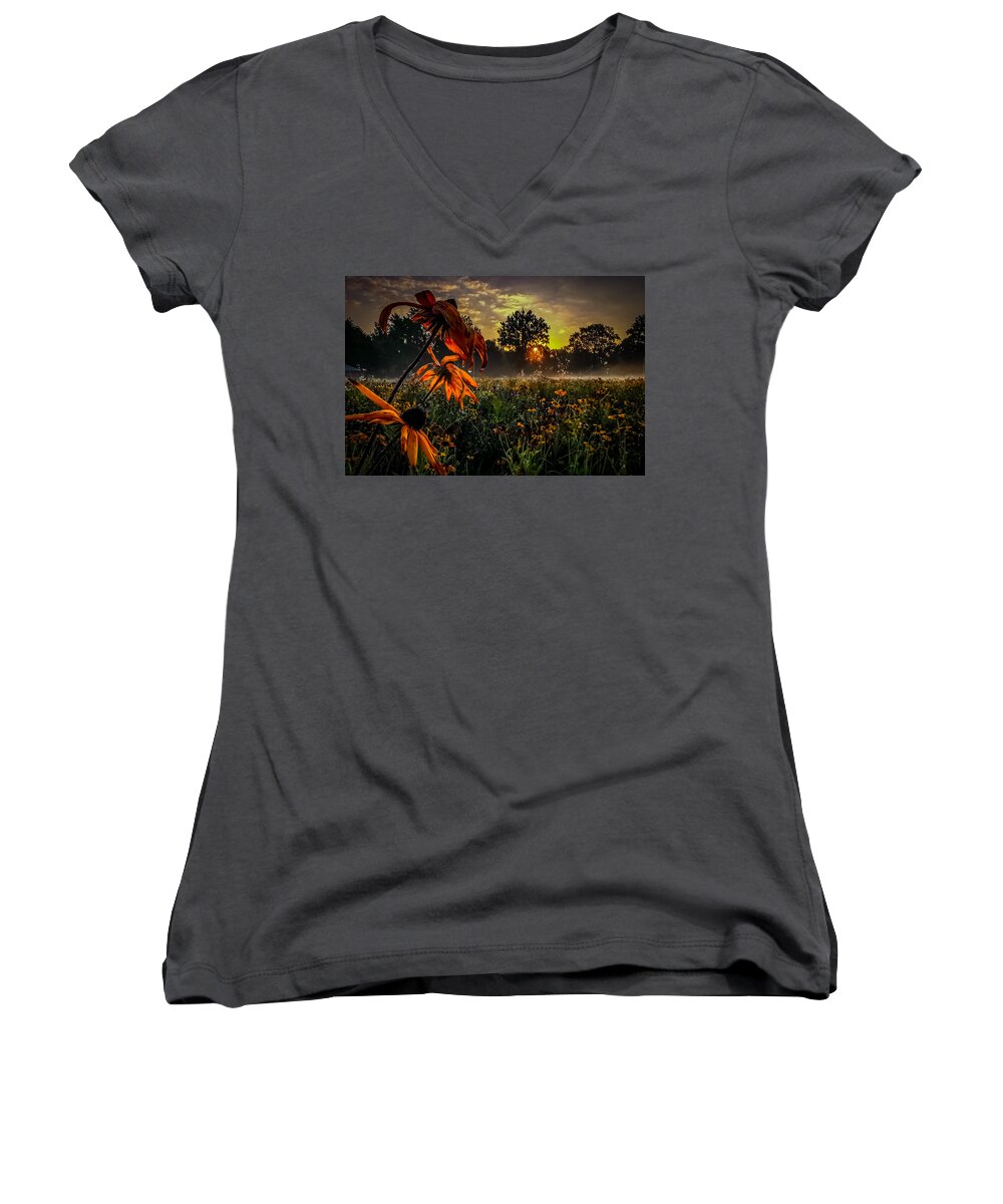  Women's V-Neck featuring the photograph Wildflower Sunrise by Danny Mongosa