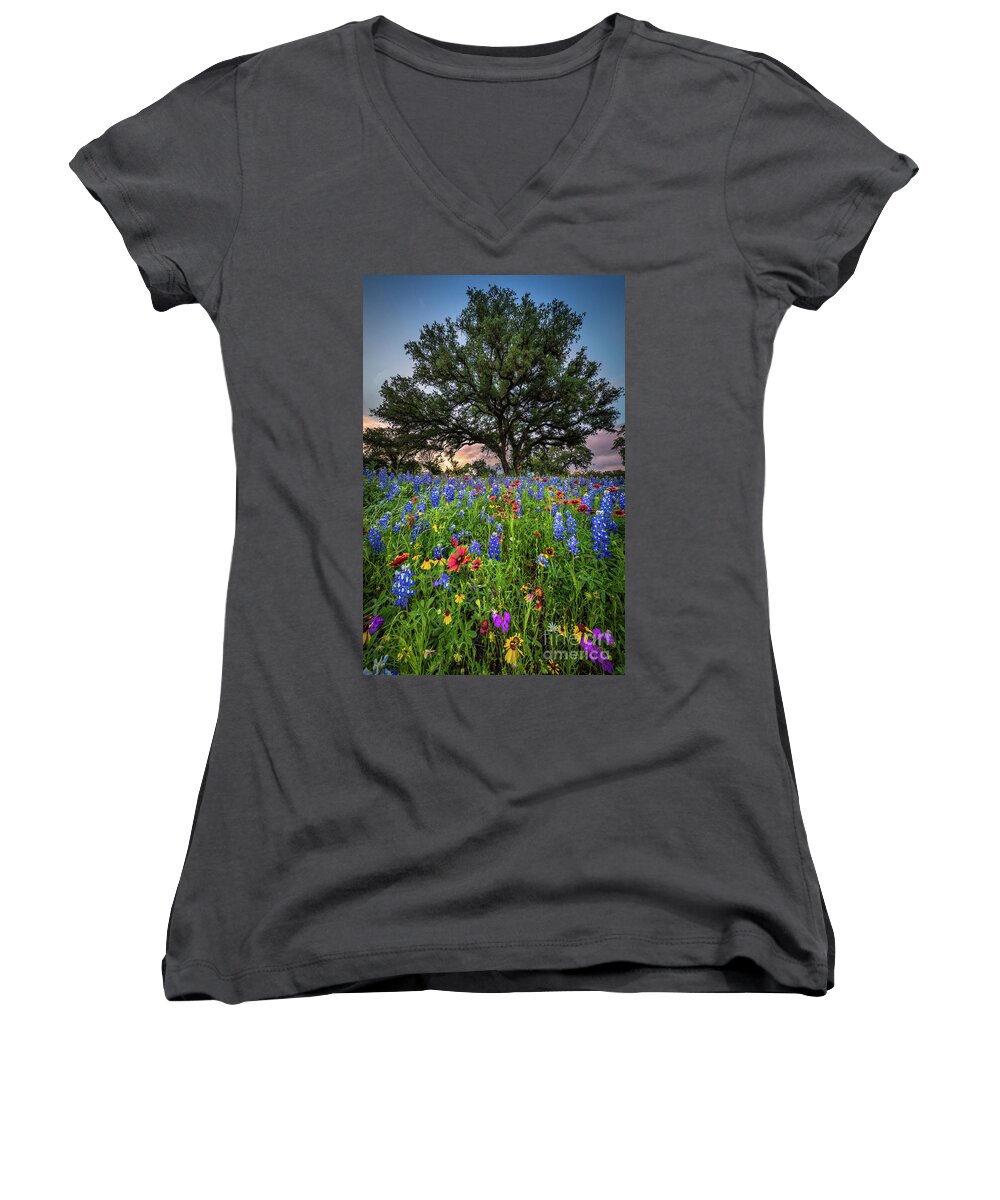 America Women's V-Neck featuring the photograph Wildflower Tree by Inge Johnsson