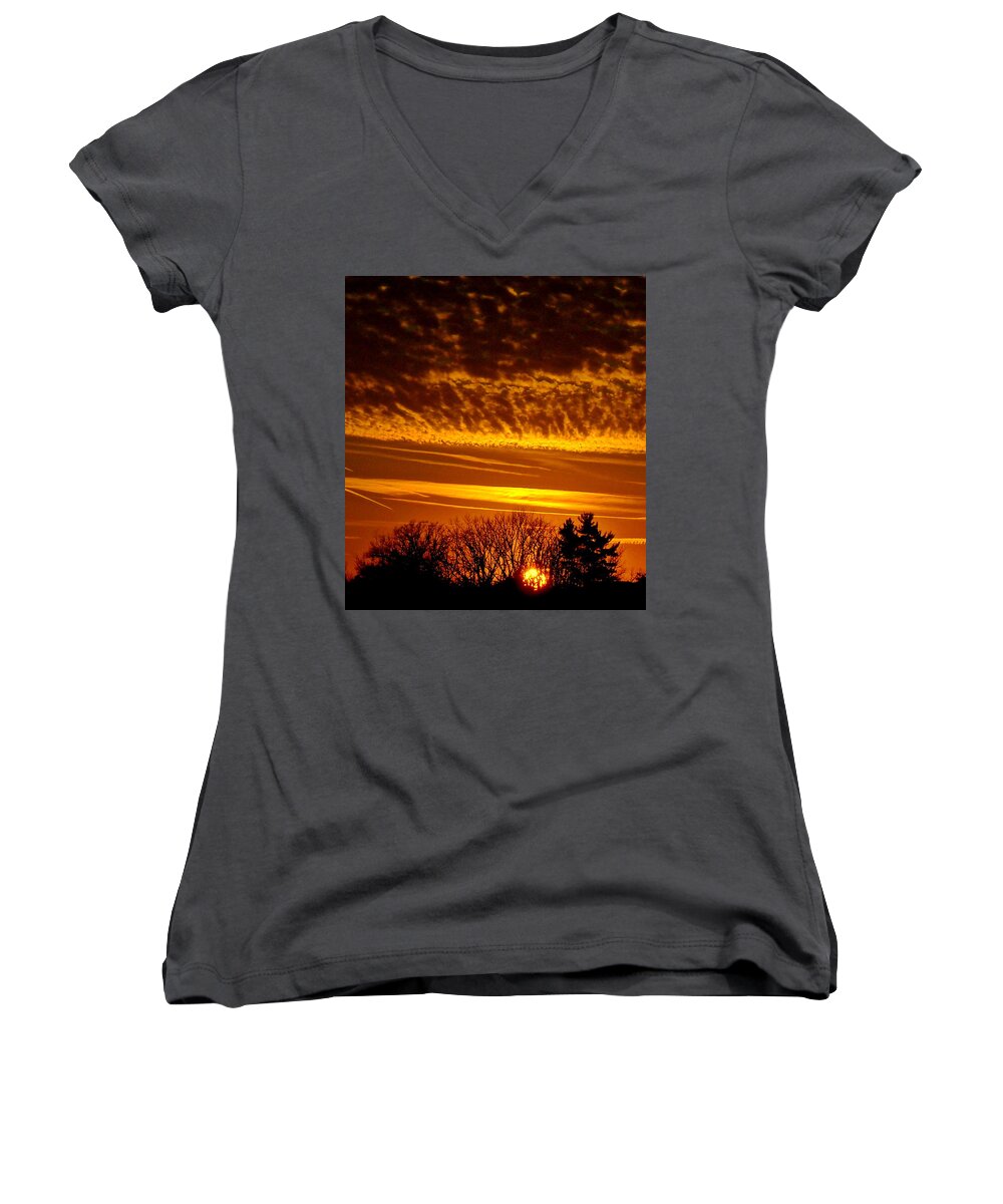 Sunset Women's V-Neck featuring the photograph Winter Gold by Tami Quigley
