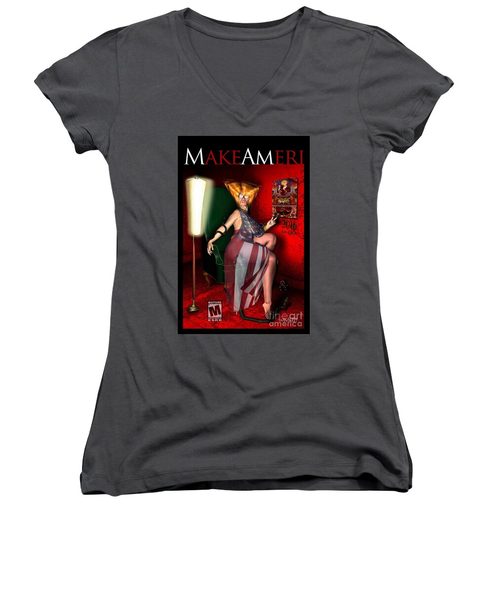 Wooden Books Women's V-Neck featuring the digital art Wooden Books by Bob Winberry