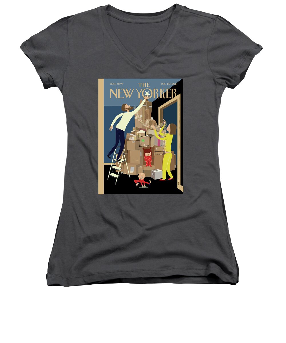 Holiday Women's V-Neck featuring the painting Wrapping Up by Frank Viva