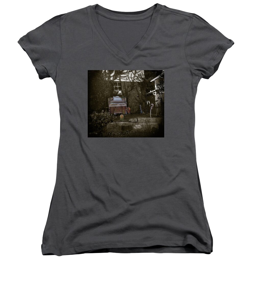 Music Women's V-Neck featuring the photograph Yard Music by Wayne King