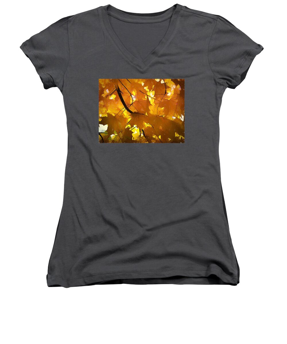  Women's V-Neck featuring the digital art Yellow Foliage by Cindy Greenstein