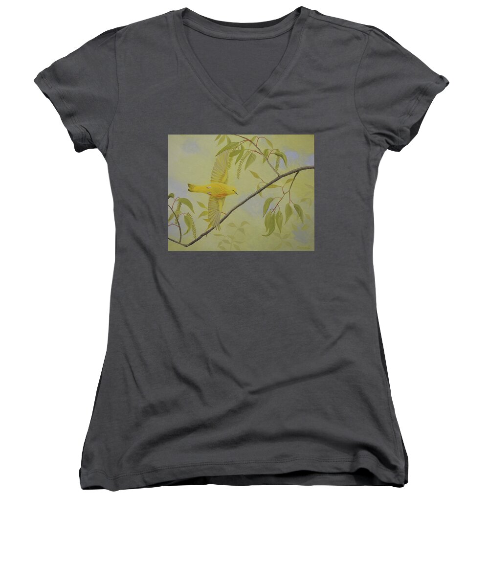 Warbler Women's V-Neck featuring the painting Yellow Warbler by Charles Owens