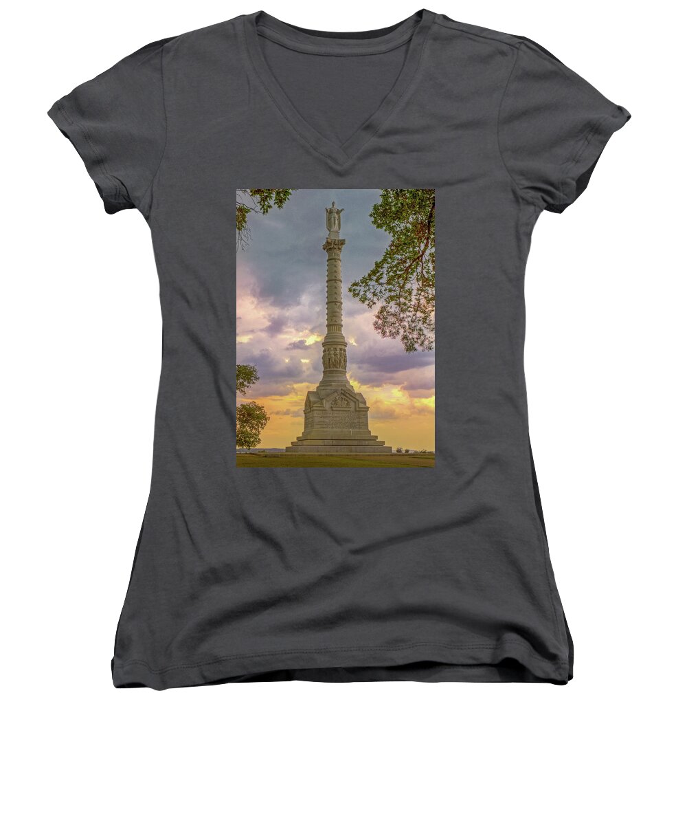 Yorktown Women's V-Neck featuring the photograph Yorktown Victory Monument by Jerry Gammon