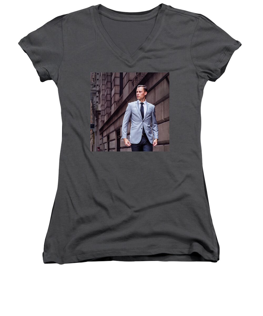 Attitude Women's V-Neck featuring the photograph Young Businessman in New York City by Alexander Image