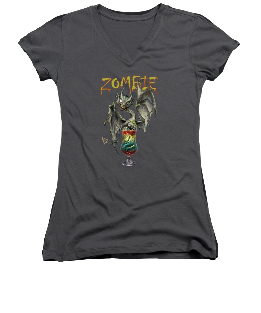 Zombie Drink Women's V-Neck featuring the digital art Zombie Dragon by Stanley Morrison