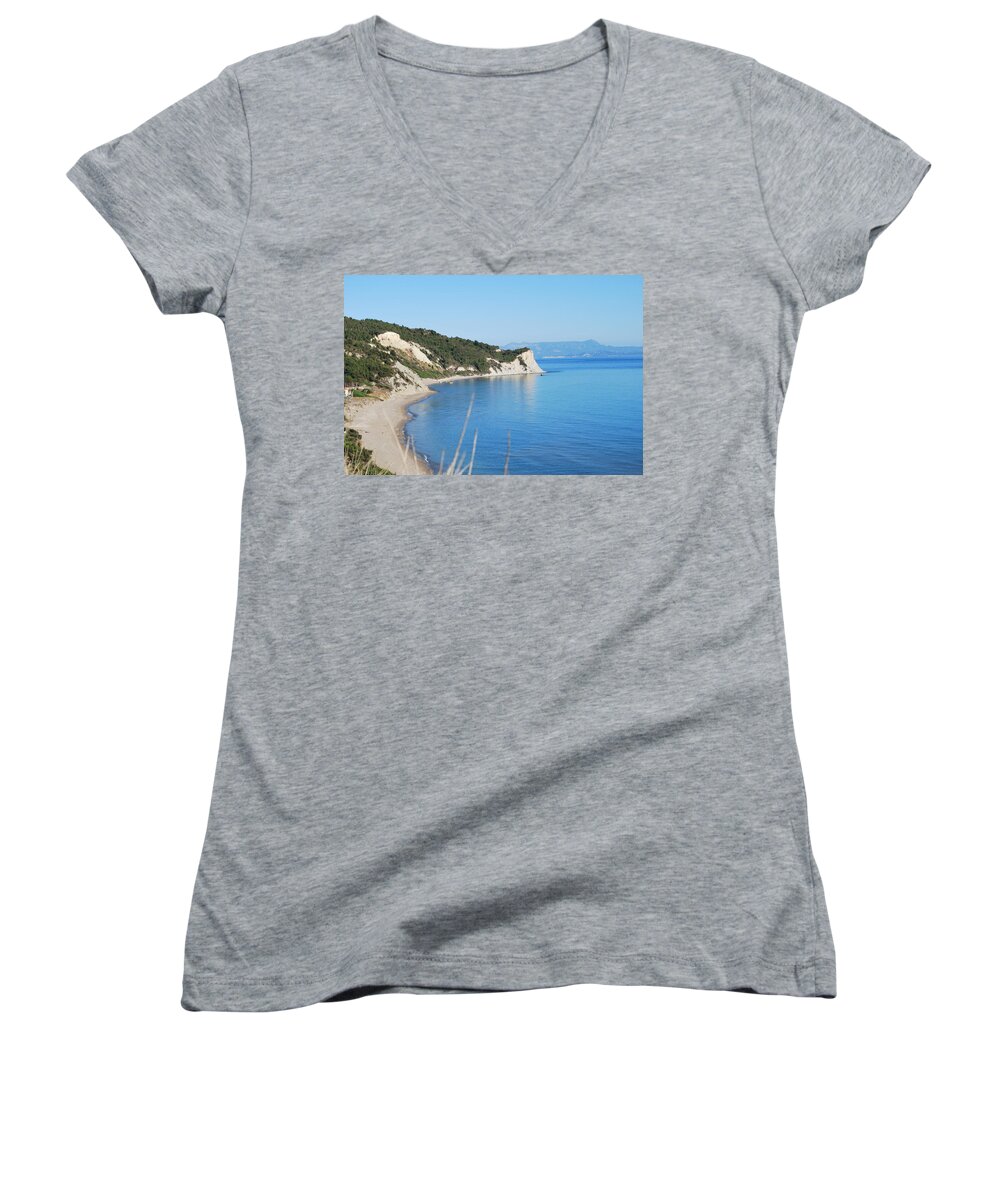 Private Beach Women's V-Neck featuring the photograph Beach by George Katechis