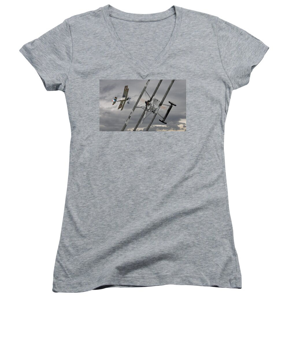 Aircraft Women's V-Neck featuring the digital art Gotcha by Pat Speirs