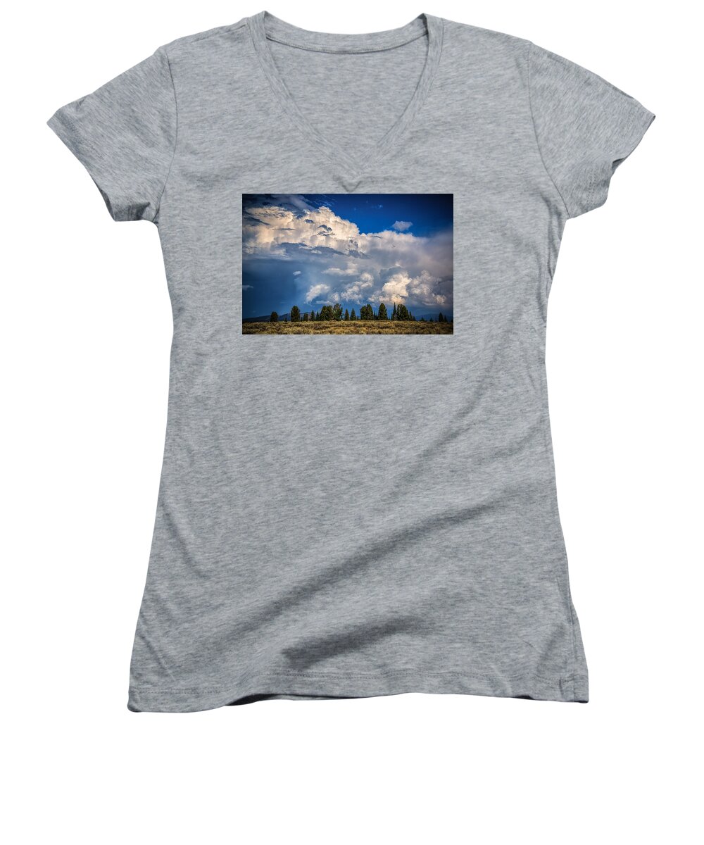 Clouds Women's V-Neck featuring the photograph Billows And Waves #1 by Yeates Photography