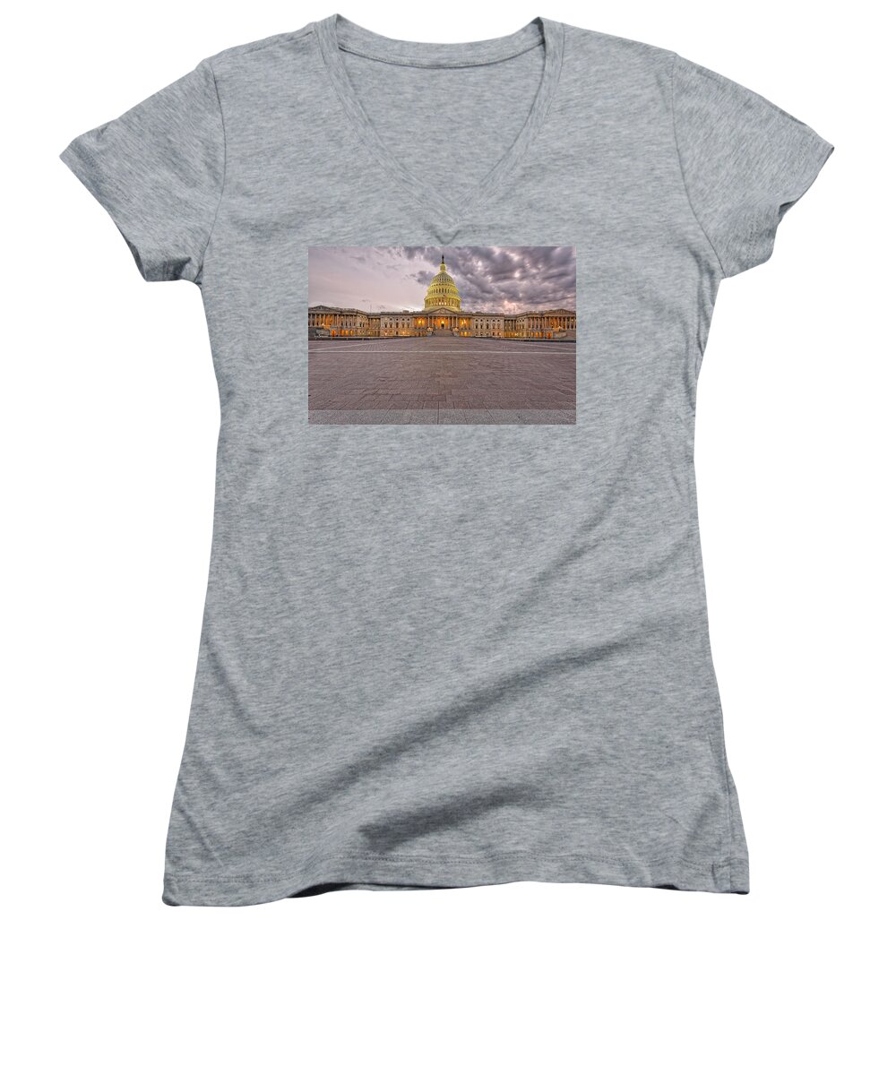 America Women's V-Neck featuring the photograph Capitol Building #1 by Peter Lakomy