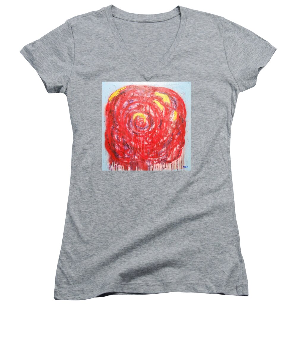 Abstract Women's V-Neck featuring the painting Change Your Heart by GH FiLben