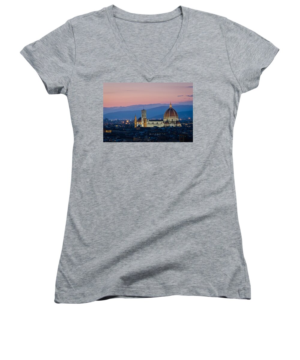 Tourist Women's V-Neck featuring the photograph Florence at Sunset #4 by Pablo Lopez